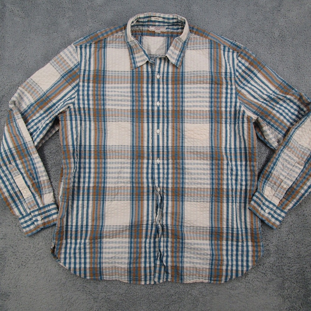 Wallace & Barnes Mens XXL Classic Fit Seersucker Plaid Button Down Shirt K9304